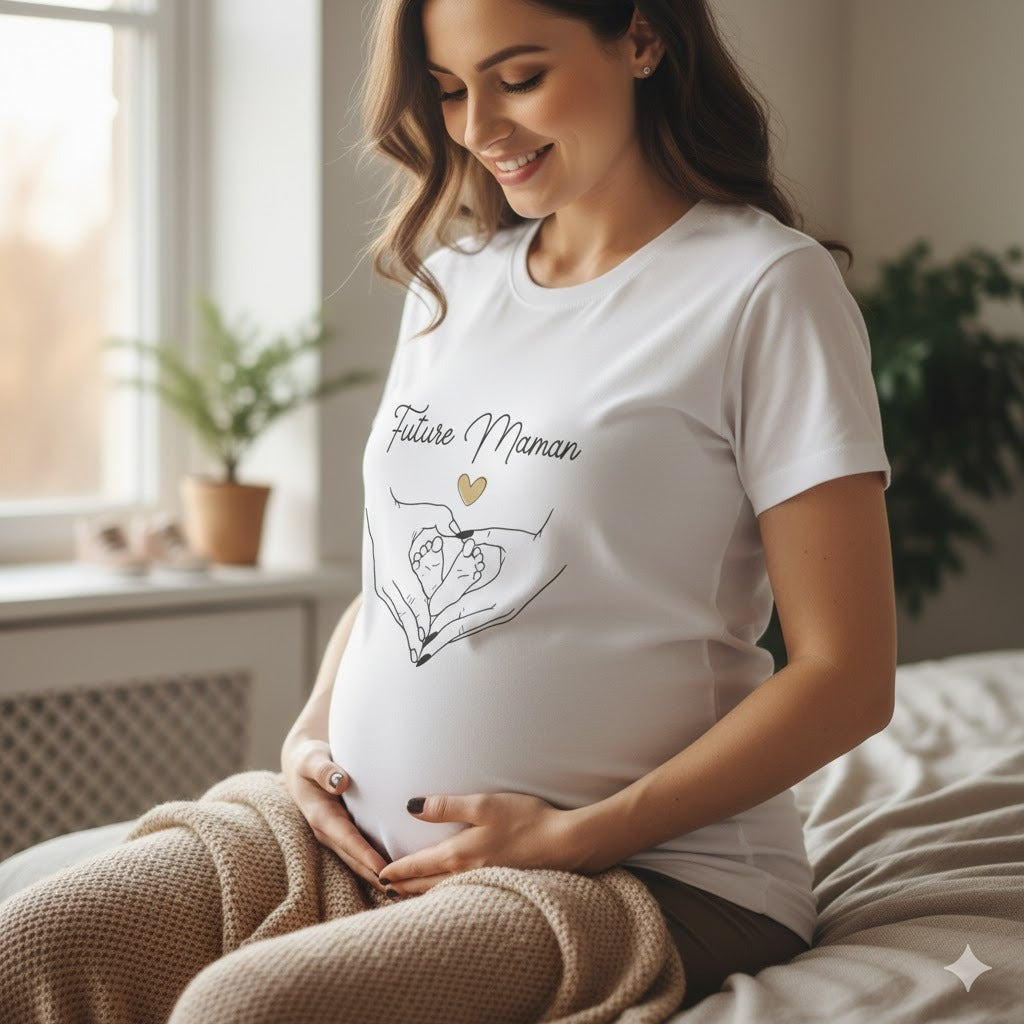 T-Shirt "Future Maman" - Un Amour qui Commence à Deux Cœurs