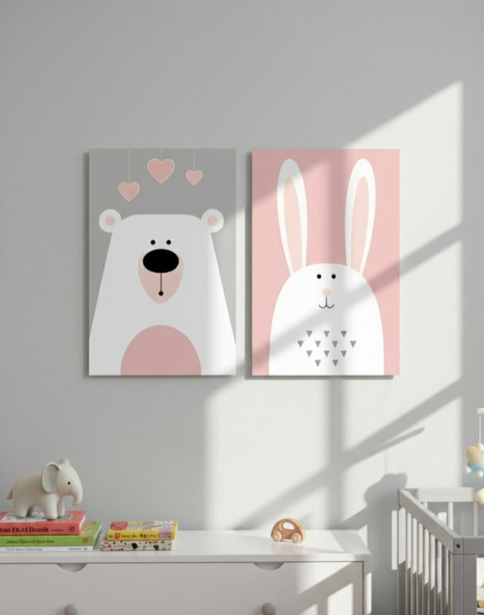 Set de 2 Tableaux Enfants– Ourson & Lapin